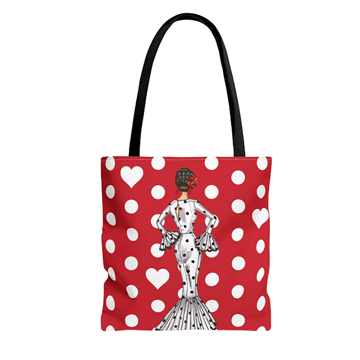 Bolsa Tote Málaga Diseño Flamenca María Blanco con Fondo Rojo