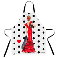 Delantal Flamenco “Manuela” – Vestido Rojo sobre Fondo Blanco con Lunares Negros